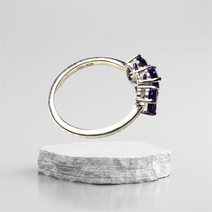 African Amethyst 3 Stone Ring in Sterling Silver- Genuine